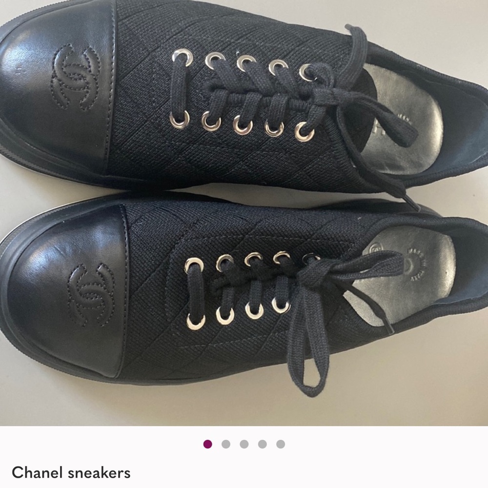 CHANEL Black Quilted Lace-Up Sneakers